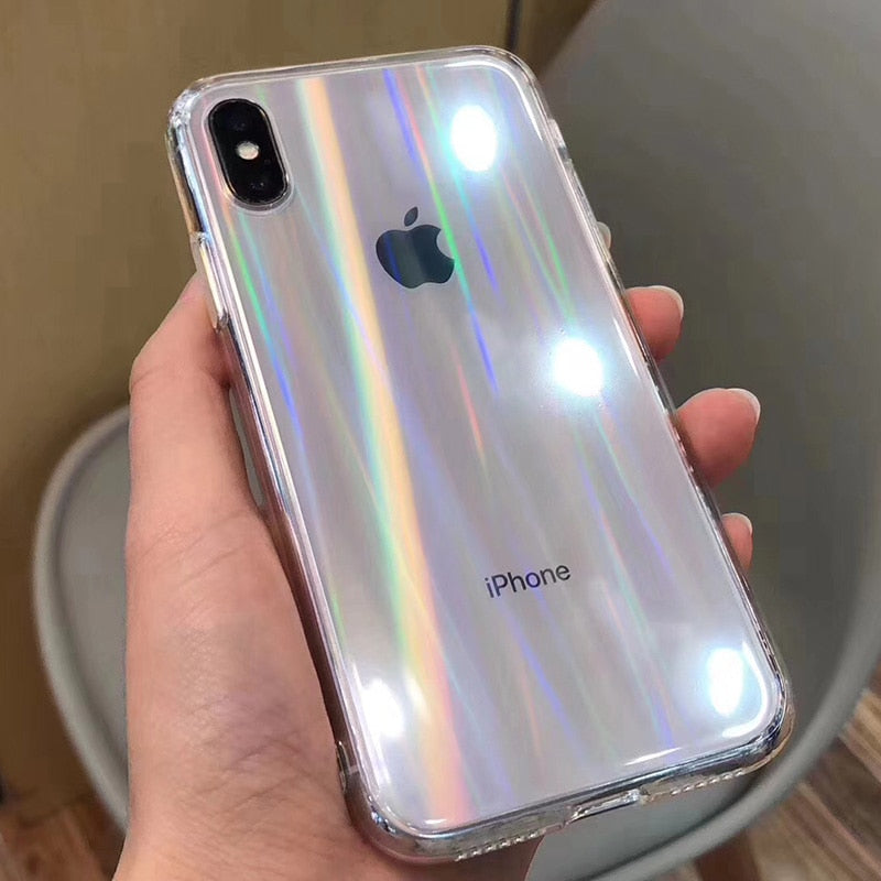 Fashion Gradient Transparent Rainbow Laser Case for iPhone 10 X XS Max Xr Hard Capa Fundas for iPhone 8 7 6 6S Plus Acrylic Case