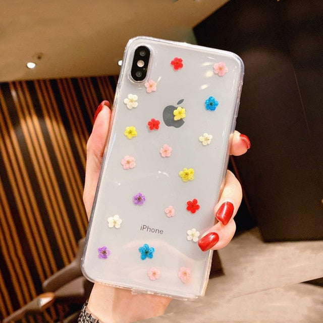 Transparent Phone Case For Iphone 7 6 6s Dirt-resistant Case For Iphone X XS 6 6s 7 7 plus 8 8plus Gel Dried Flowers Cover Case