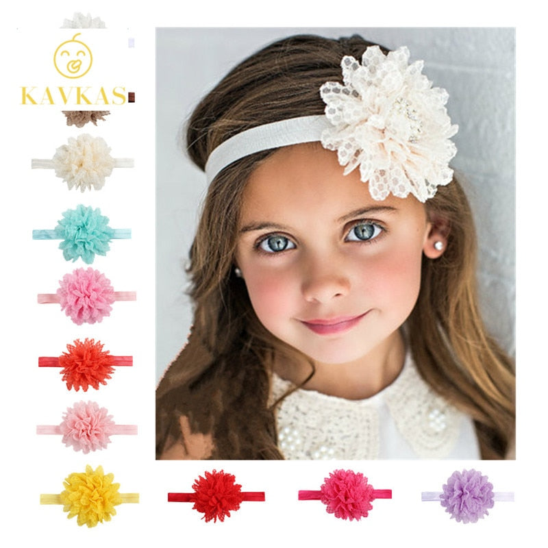 KAVKAS New 1 Pcs Girls Headband Newborn Beautiful Baby Girl Hairband Mesh Grid Flower Lace Headband Children Hair Accessories