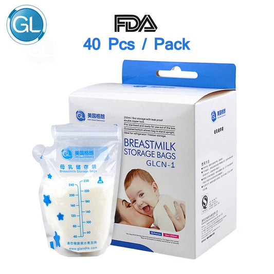 GL 40pcs 250ml Baby Breast Milk Storage Bags Milk Freezer Bags Baby Food Storage Baby Breastmilk Feeding Safe Breast Milk Bags