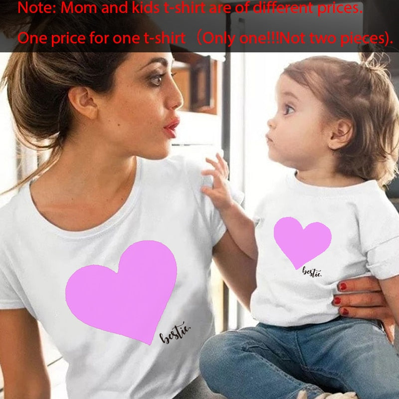 Gourd doll Mommy and me clothes Mother Daughter Matching family outfits T shirt mom Kids Baby Girls soft cotton Heart print Tops