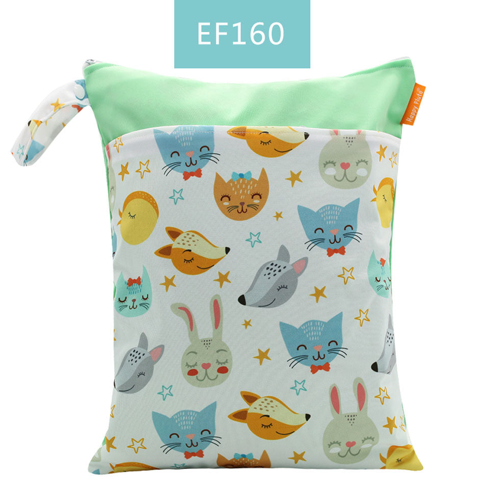 Happy Flute 1PC Reusable Waterproof Fashion Prints Wet Dry Diaper Bag Double Pocket Cloth Handle Wetbags 30*40CM Wholesale