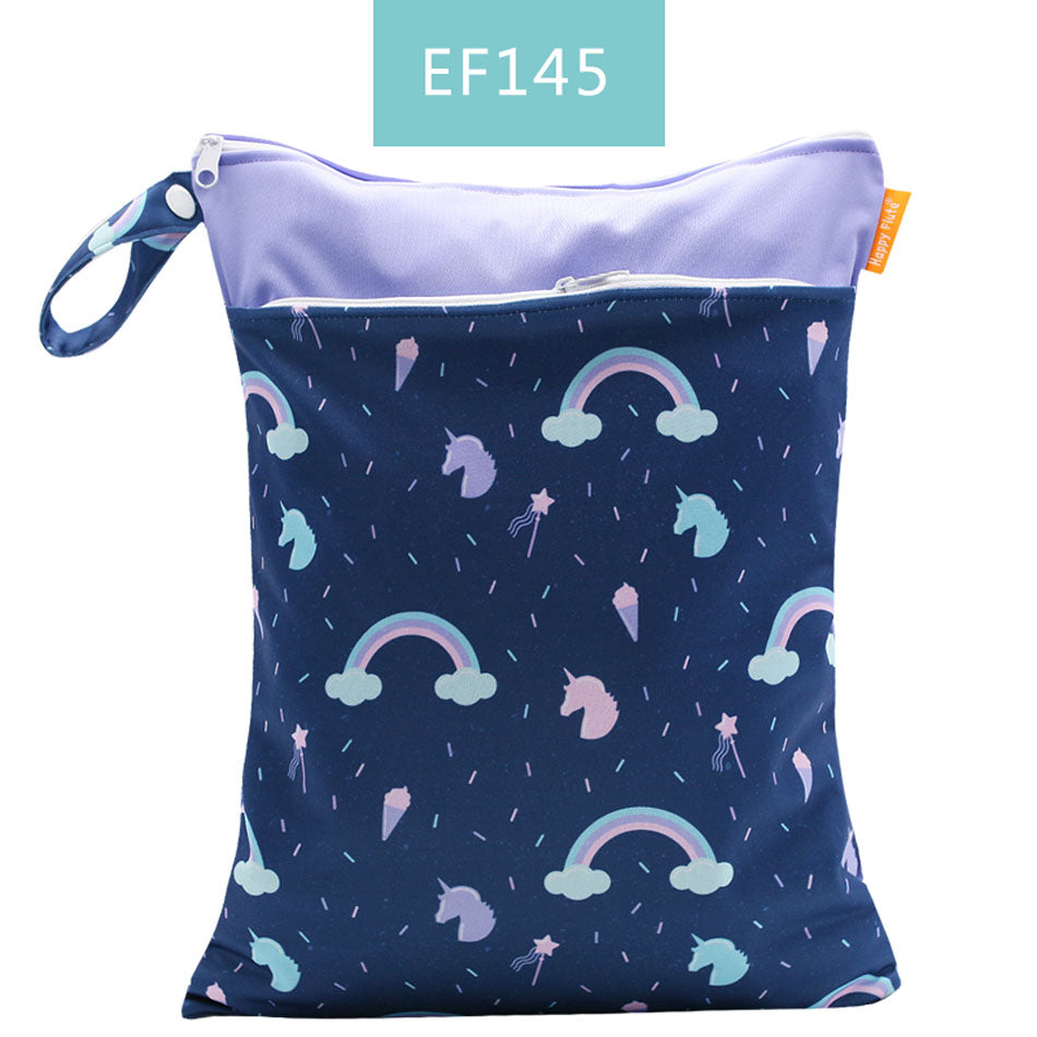 Happy Flute 1PC Reusable Waterproof Fashion Prints Wet Dry Diaper Bag Double Pocket Cloth Handle Wetbags 30*40CM Wholesale