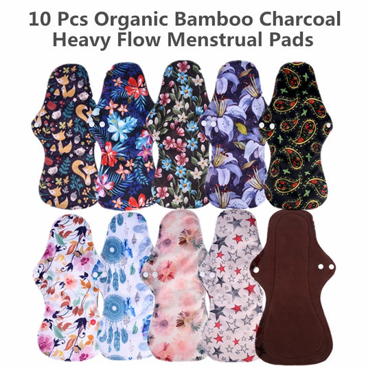 [Simfamily] 10 pièces bio bambou charbon lavable hygiène serviettes menstruelles lourd débit serviettes hygiéniques dame tissu tampon serviettes réutilisables