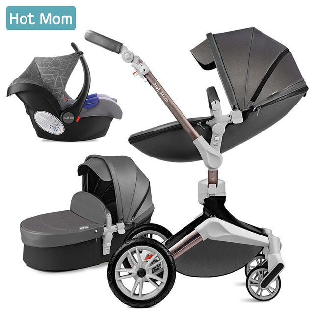 Hot Mom Baby Stroller 3 in 1 travel system with bassinet and car seat 360° Rotation Function,Luxury Pram F023