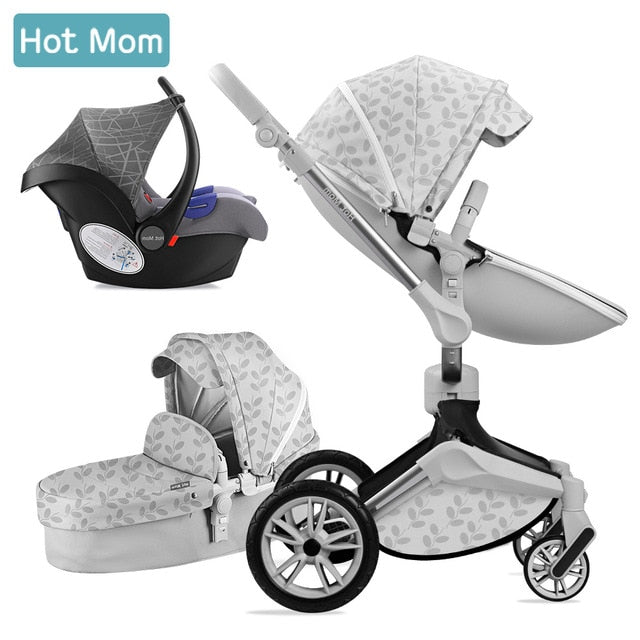 Hot Mom Baby Stroller 3 in 1 travel system with bassinet and car seat 360° Rotation Function,Luxury Pram F023