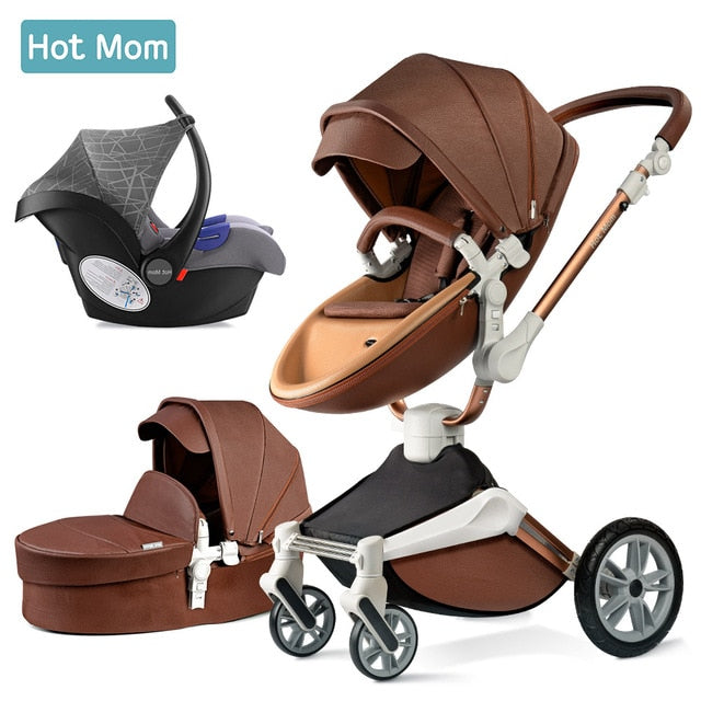 Hot Mom Baby Stroller 3 in 1 travel system with bassinet and car seat 360° Rotation Function,Luxury Pram F023