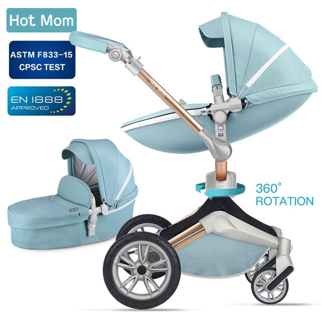 Hot Mom Baby Stroller 3 in 1 travel system with bassinet and car seat 360° Rotation Function,Luxury Pram F023