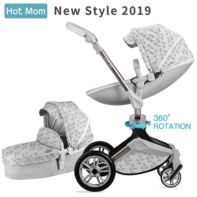 Hot Mom Baby Stroller 3 in 1 travel system with bassinet and car seat 360° Rotation Function,Luxury Pram F023