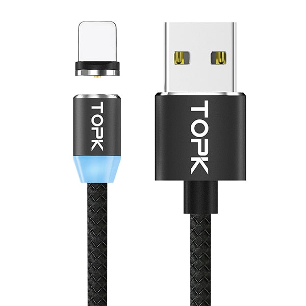 TOPK AM17 1M LED Magnetic USB Cable for iPhone Xs Max 8 7 6 & USB Type C Cable & Micro USB Cable for Samsung Xiaomi LG USB C