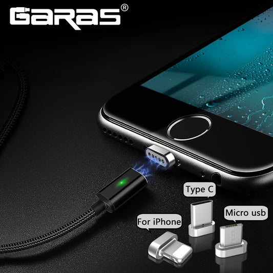 GARAS磁気ケーブルiphone/マイクロUSB/タイプC充電器アダプタープラグiPhone用マグネット高速充電携帯電話ケーブル2m