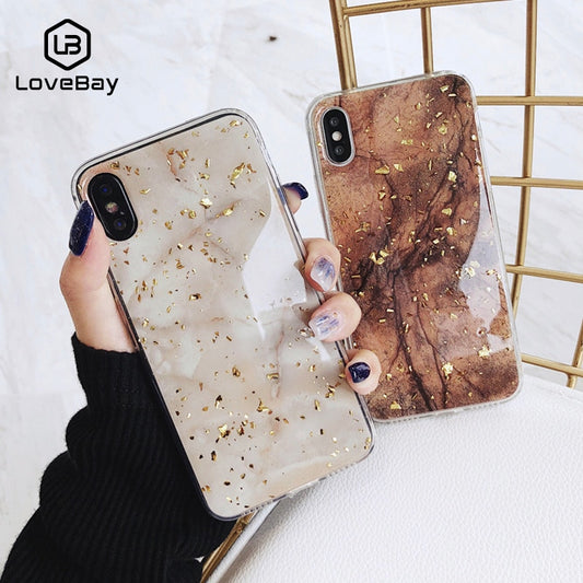 Lovebay Luxury Gold Foil Bling Marble For iPhone X XS Max XR Phone Case Soft TPU Cover For iPhone 7 8 6 6s Plus Glitter Case