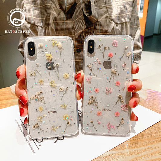 Transparent Phone Case For Iphone 7 6 6s Dirt-resistant Case For Iphone X XS 6 6s 7 7 plus 8 8plus Gel Dried Flowers Cover Case